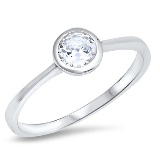 Bezel Round Solitaire White CZ Wedding Ring .925 Sterling Silver Band Sizes 4-10