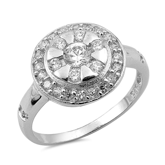 Wedding White CZ Flower Micro Pave Ring New .925 Sterling Silver Band Sizes 5-9