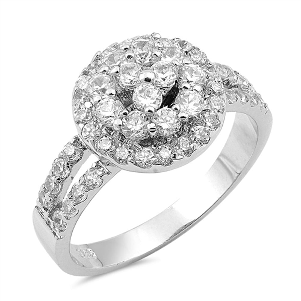 Wedding Clear CZ Unique Cluster Halo Ring .925 Sterling Silver Band Sizes 5-10
