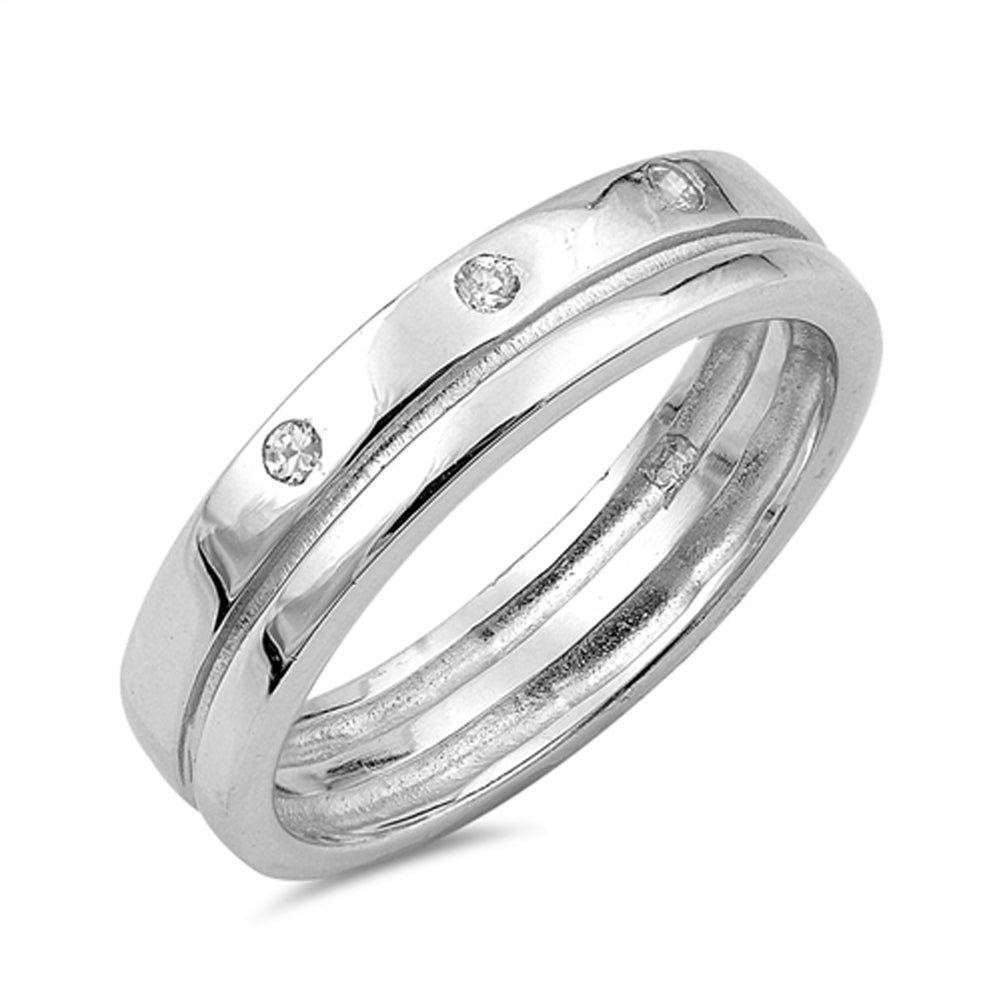 Grooved Wedding Clear CZ Unique Ring New .925 Sterling Silver Band Sizes 6-9