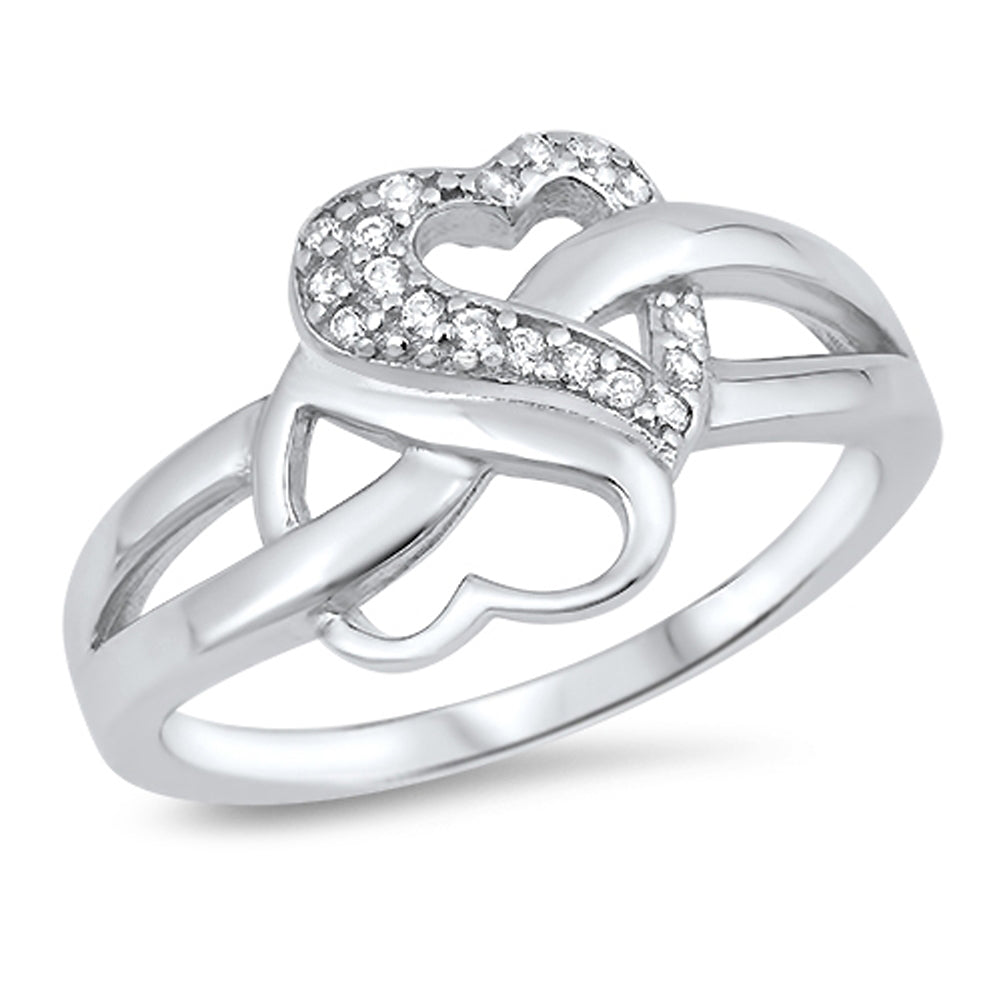 Infinity Knot White CZ Heart Promise Ring .925 Sterling Silver Band Sizes 4-10