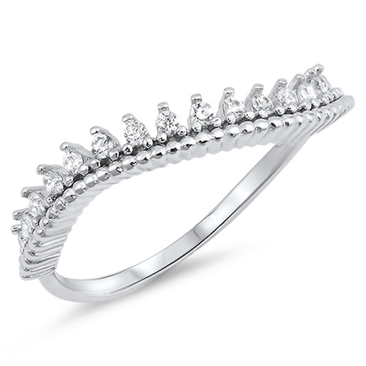 White CZ Wave Curve Thumb Tiara Ring New .925 Sterling Silver Band Sizes 4-10