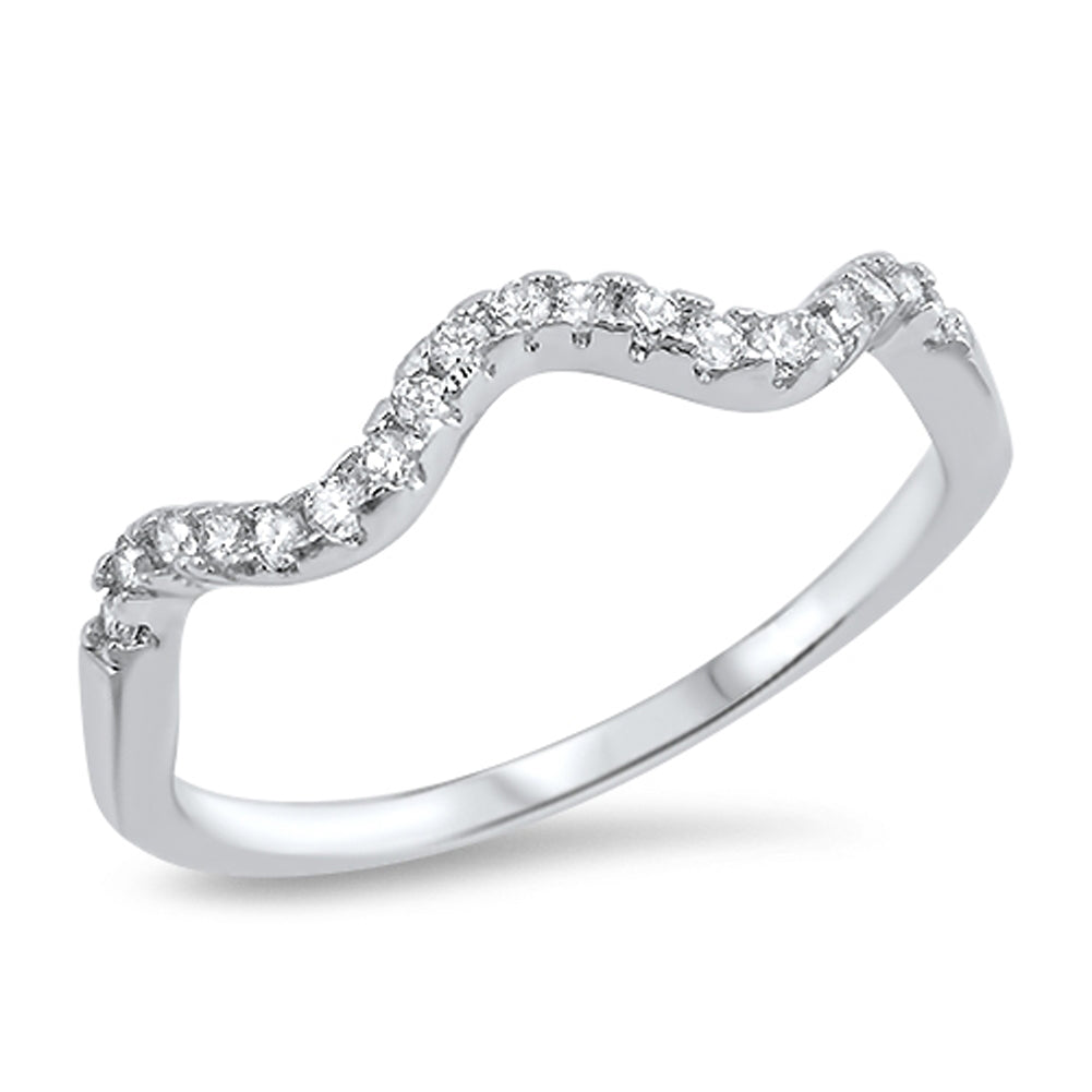 Wave White CZ Stackable Cute Ring New .925 Sterling Silver Band Sizes 4-10