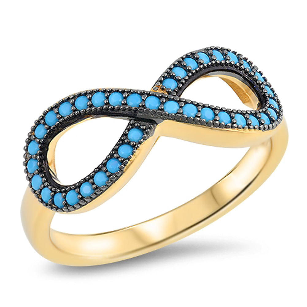 Gold-Tone Infinity Turquoise Knot Ring New .925 Sterling Silver Band Sizes 5-10