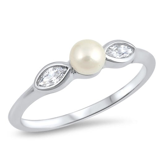 White CZ Freshwater Pearl Fashion Ring New .925 Sterling Silver Band Sizes 4-10