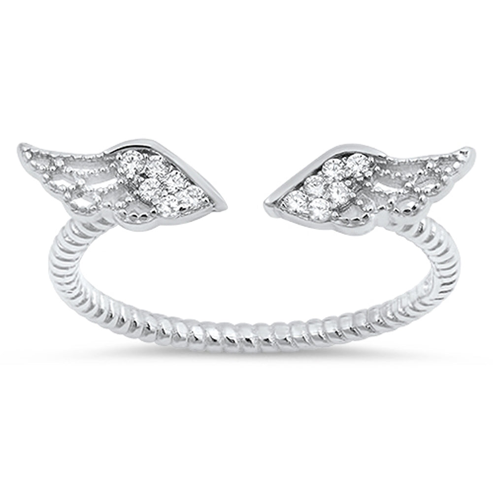 Angel Wings White CZ Cute Ring New .925 Sterling Silver Bali Band Sizes 3-10