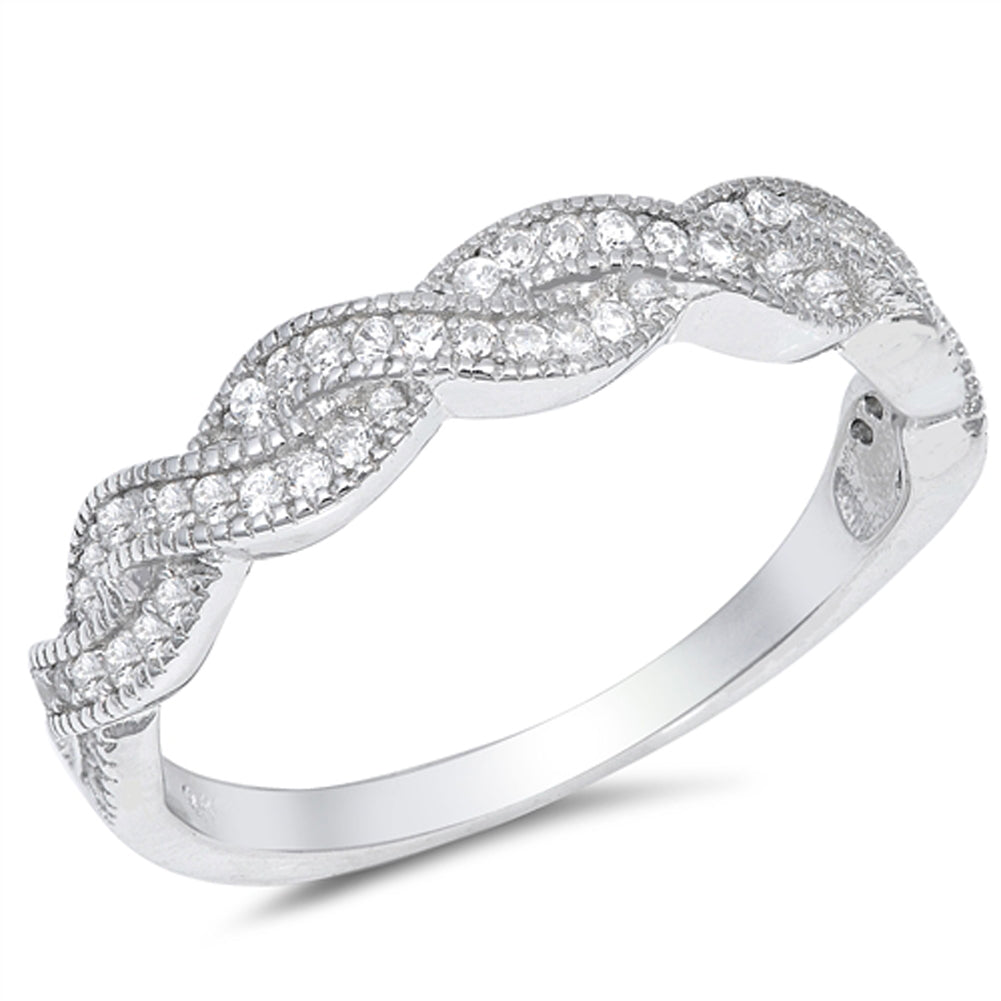 Infinity Criss Cross Knot Clear CZ Ring New .925 Sterling Silver Band Sizes 4-10
