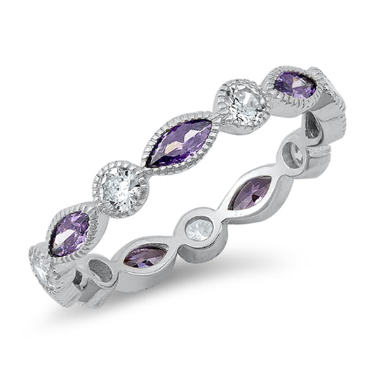 Amethyst CZ Promise Eternity Ring New .925 Sterling Silver Band Sizes 5-10