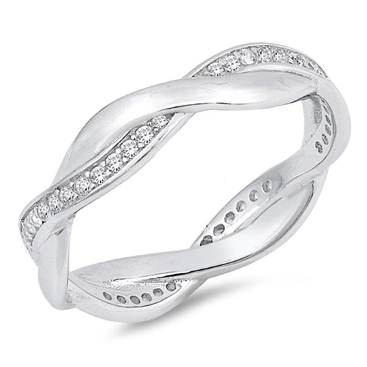 White CZ Criss Cross Knot Eternity Wedding Ring Sterling Silver Band Sizes 4-10
