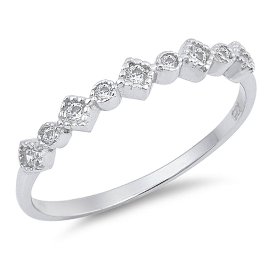 White CZ Beautiful Stackable Ring New .925 Sterling Silver Thin Band Sizes 4-10