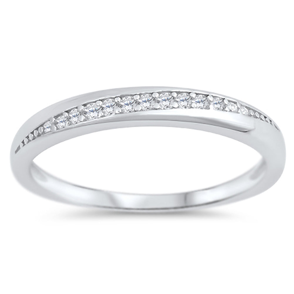Clear CZ Journey Wedding Ring New .925 Sterling Silver Thin Band Sizes 4-10