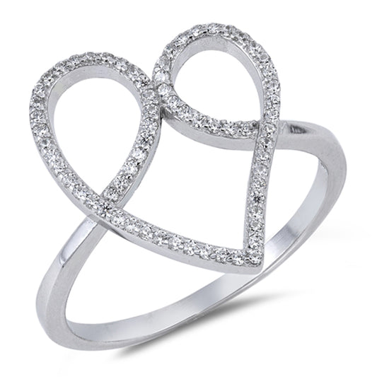 White CZ Criss Cross Heart Promise Ring New .925 Sterling Silver Band Sizes 4-10