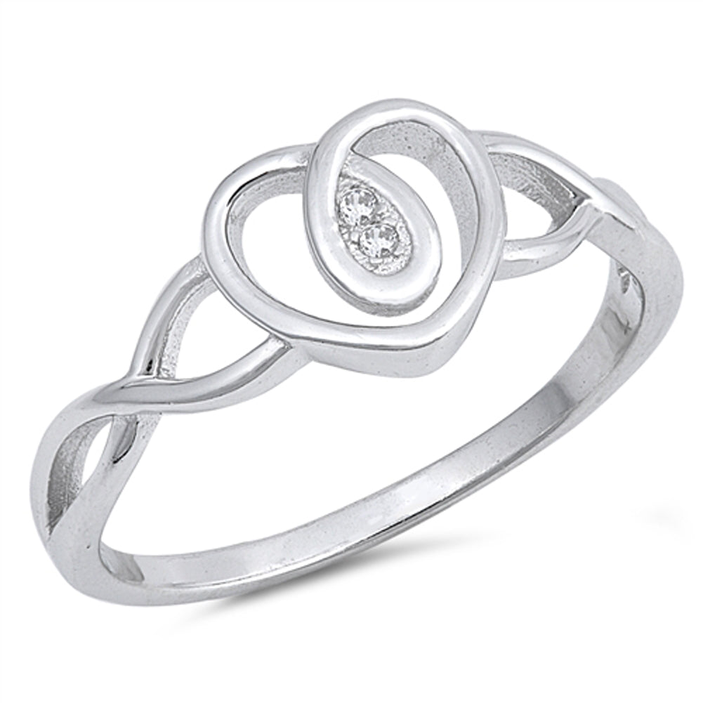 Clear CZ Infinity Knot Heart Promise Ring .925 Sterling Silver Band Sizes 4-10