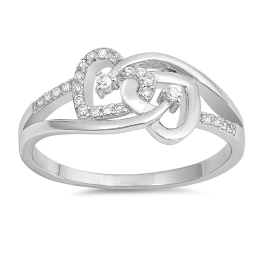 White CZ Interlocking Infinity Heart Promise Sterling Silver Ring Sizes 4-10