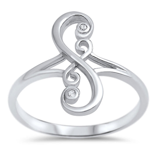 White CZ S Script Swirl Infinity Wave Ring .925 Sterling Silver Band Sizes 4-10