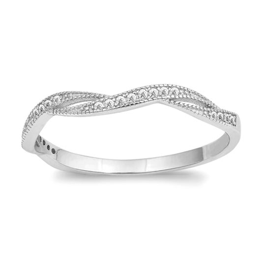 White CZ Criss Cross Knot Stackable Ring New 925 Sterling Silver Band Sizes 4-10