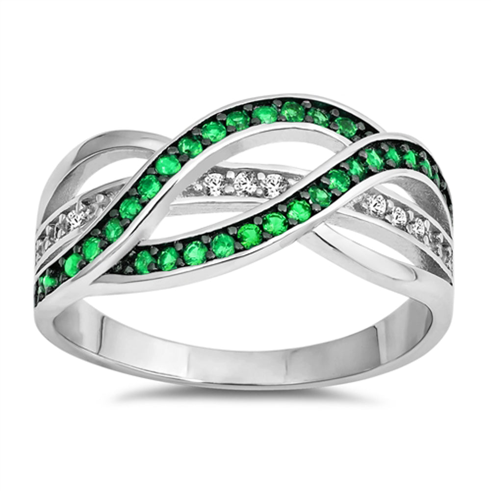 Emerald CZ Criss Cross Friendship Ring New .925 Sterling Silver Band Sizes 4-12