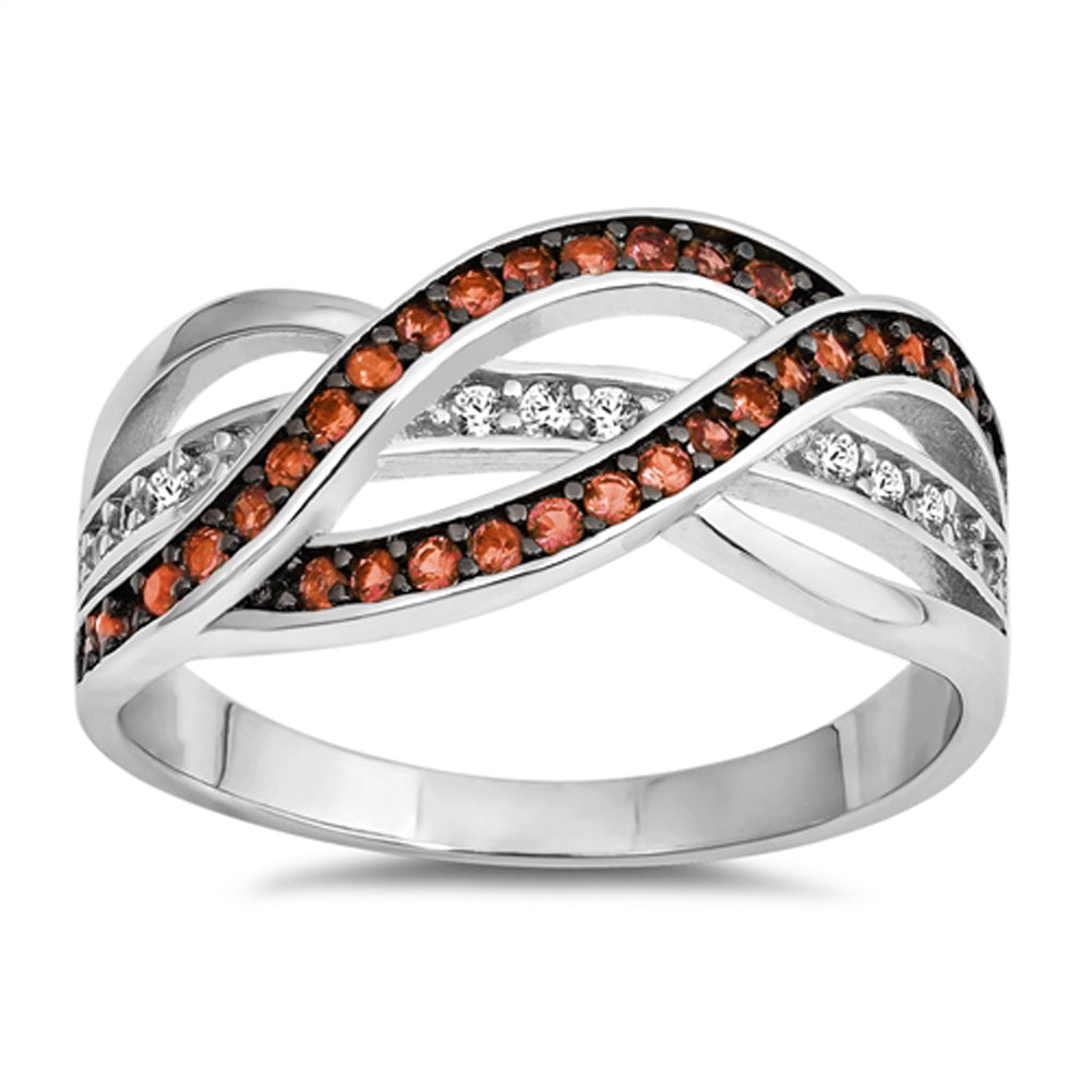 Garnet CZ Woven Braided Filigree Knot Ring .925 Sterling Silver Band Sizes 5-10