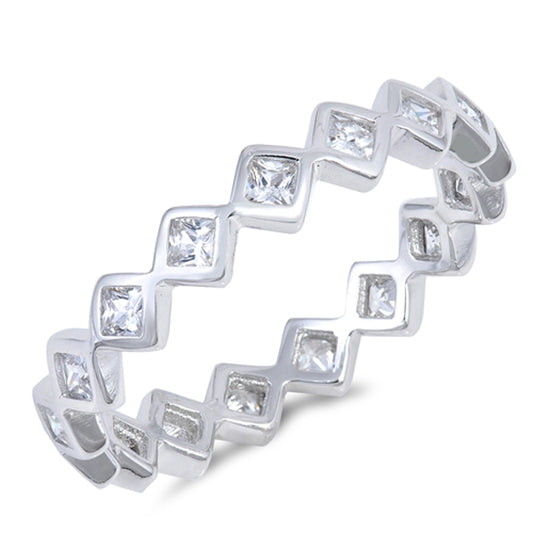 White CZ Square Eternity Stackable Wedding Ring Sterling Silver Band Sizes 4-10