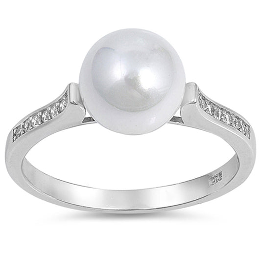 White CZ Freshwater Pearl Beautiful Ring New 925 Sterling Silver Band Sizes 5-10