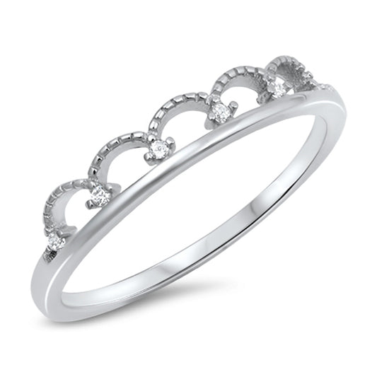 White CZ Crown Princess Tiara Loop Ring New .925 Sterling Silver Band Sizes 4-10