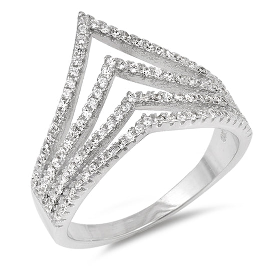 White CZ Open Chevron Pointed Wide Ring New .925 Sterling Silver Band Sizes 5-10