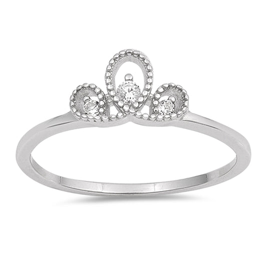 White CZ Lotus Flower Tiara Ring New .925 Sterling Silver Beaded Band Sizes 4-10