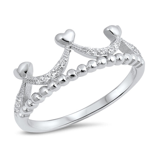 White CZ Crown Princess Heart Promise Ring .925 Sterling Silver Band Sizes 4-10