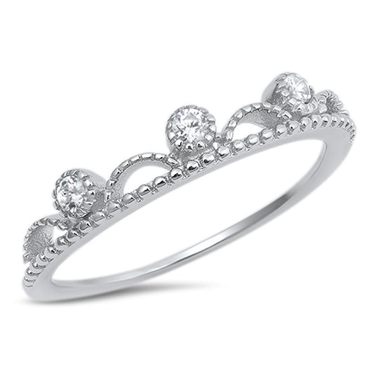 White CZ Beautiful Tiara Princess Fashion Ring Sterling Silver Band Sizes 4-10