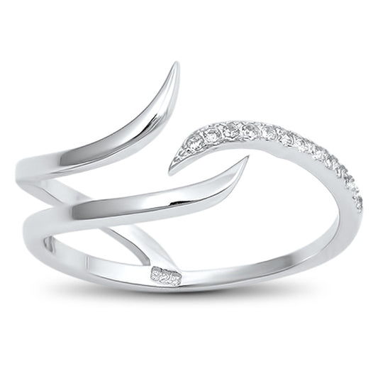White CZ Open Wave Pointed Adjustable Ring .925 Sterling Silver Band Sizes 4-10