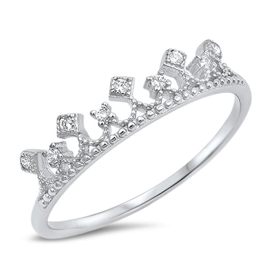 White CZ Crown Princess Royal Kingdom Ring .925 Sterling Silver Band Sizes 4-10