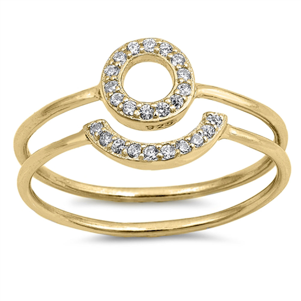 Gold-Tone Clear CZ Fashion Geometric Ring Set Sterling Silver Band Sizes 4-10