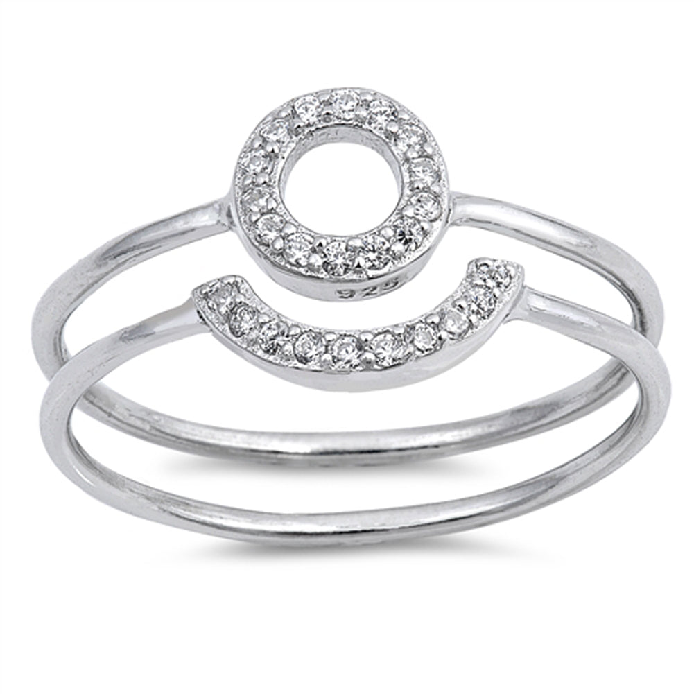 Round Circle Halo White CZ Ring Set New .925 Sterling Silver Band Sizes 4-10