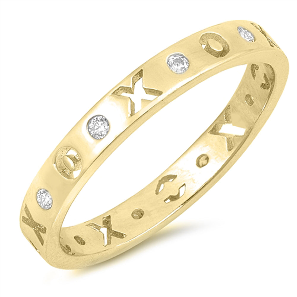 Gold-Tone Kisses Love White CZ Cute Ring New 925 Sterling Silver Band Sizes 4-10