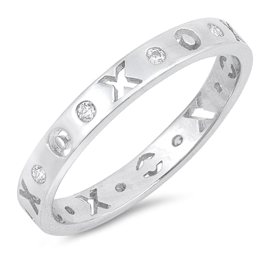 White CZ XOXO Stackable Promise Love Ring .925 Sterling Silver Band Sizes 4-10