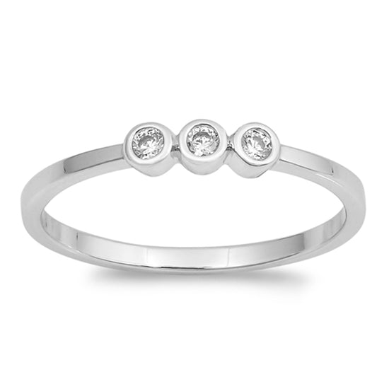 White CZ Triple Anniversary Accent Stackable Sterling Silver Ring Sizes 4-12