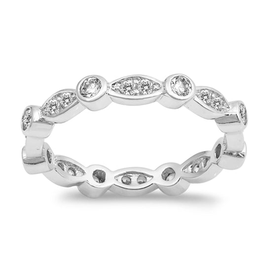 White CZ Eternity Marquise Shape Ring New .925 Sterling Silver Band Sizes 4-9