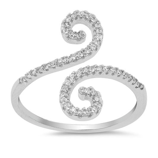 White CZ Wave Swirl Open Infinity Ring New .925 Sterling Silver Band Sizes 4-10
