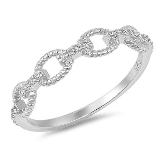 White CZ Chain Link Rope Knot Cute Ring New .925 Sterling Silver Band Sizes 4-10
