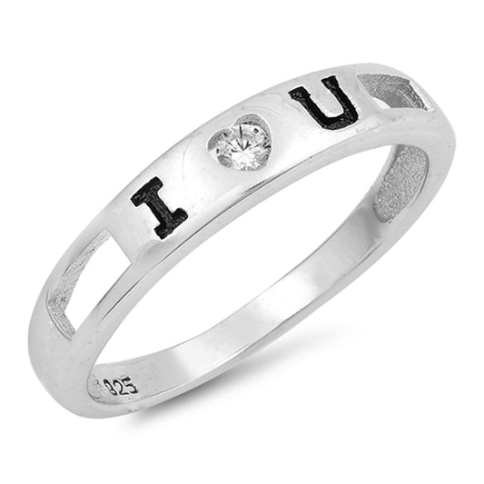 White CZ I Love U Script Heart Promise Ring .925 Sterling Silver Band Sizes 4-10