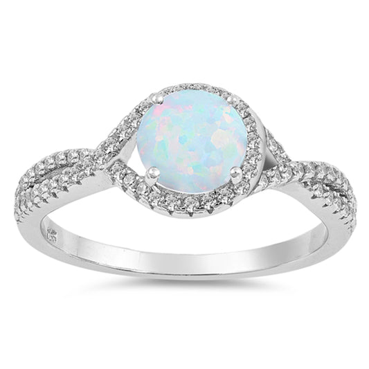 White Lab Opal Round Halo Wedding Ring New .925 Sterling Silver Band Sizes 5-10