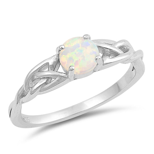White Lab Opal Celtic Knot Criss Cross Ring New Sterling Silver Band Sizes 4-10