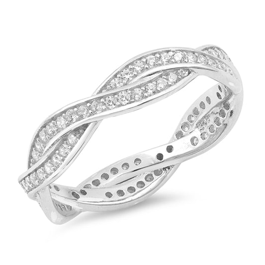 White CZ Eternity Knot Stackable Ring New .925 Sterling Silver Band Sizes 5-10