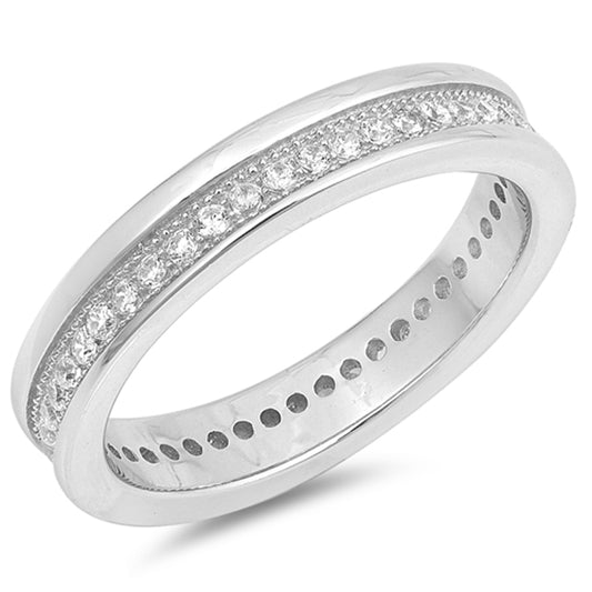 Clear CZ Stackable Eternity Wedding Ring New 925 Sterling Silver Band Sizes 4-10