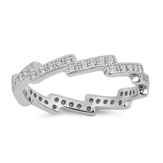 White CZ Stackable Eternity Bar Ring New .925 Sterling Silver Band Sizes 4-10