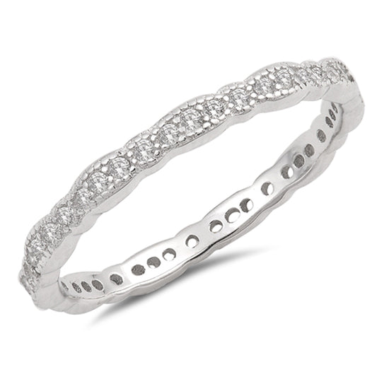 White CZ Eternity Stackable Wedding Ring New 925 Sterling Silver Band Sizes 4-10