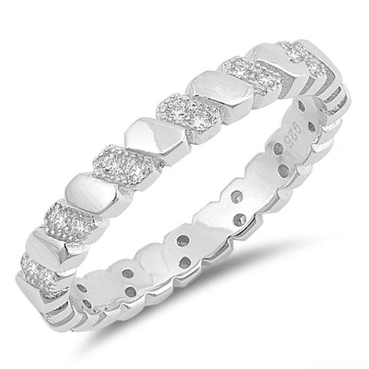 White CZ Wholesale Ring Repeating Pattern New .925 Sterling Silver Band Sizes 4-10