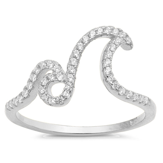 White CZ Double Wave Promise Ring New .925 Sterling Silver Band Sizes 4-10