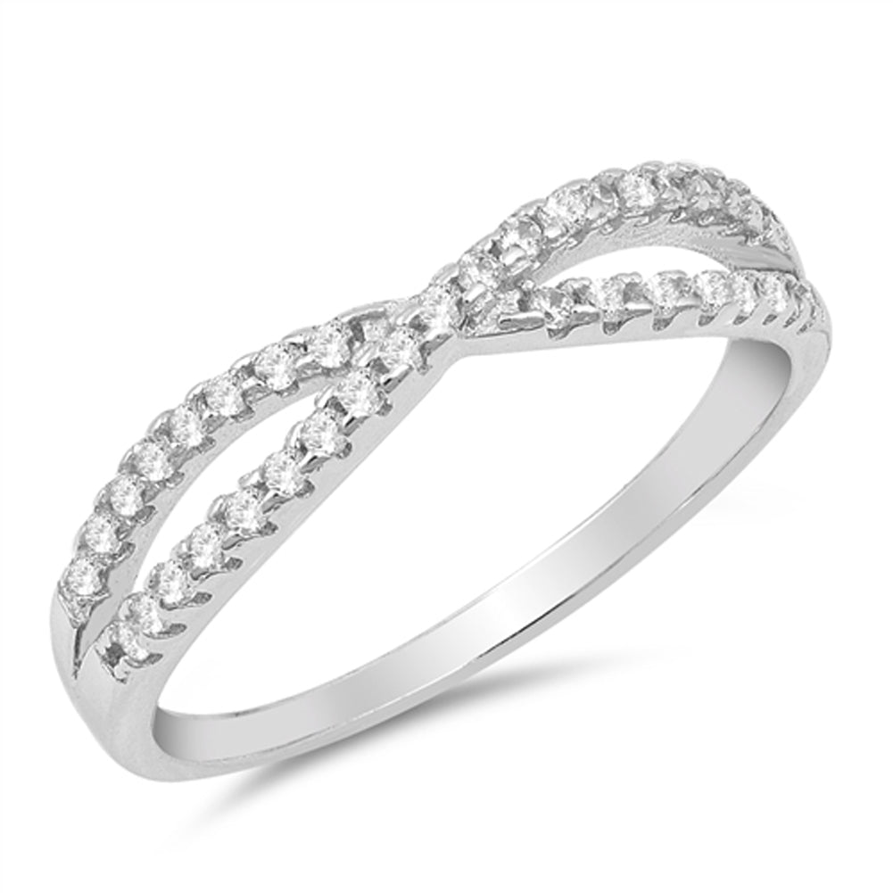 White CZ Infinity Knot Stackable Wave Ring .925 Sterling Silver Band Sizes 4-10