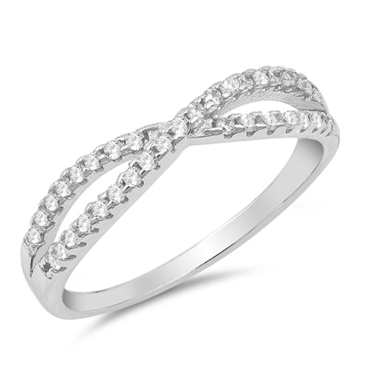 White CZ Infinity Knot Stackable Wave Ring .925 Sterling Silver Band Sizes 4-10